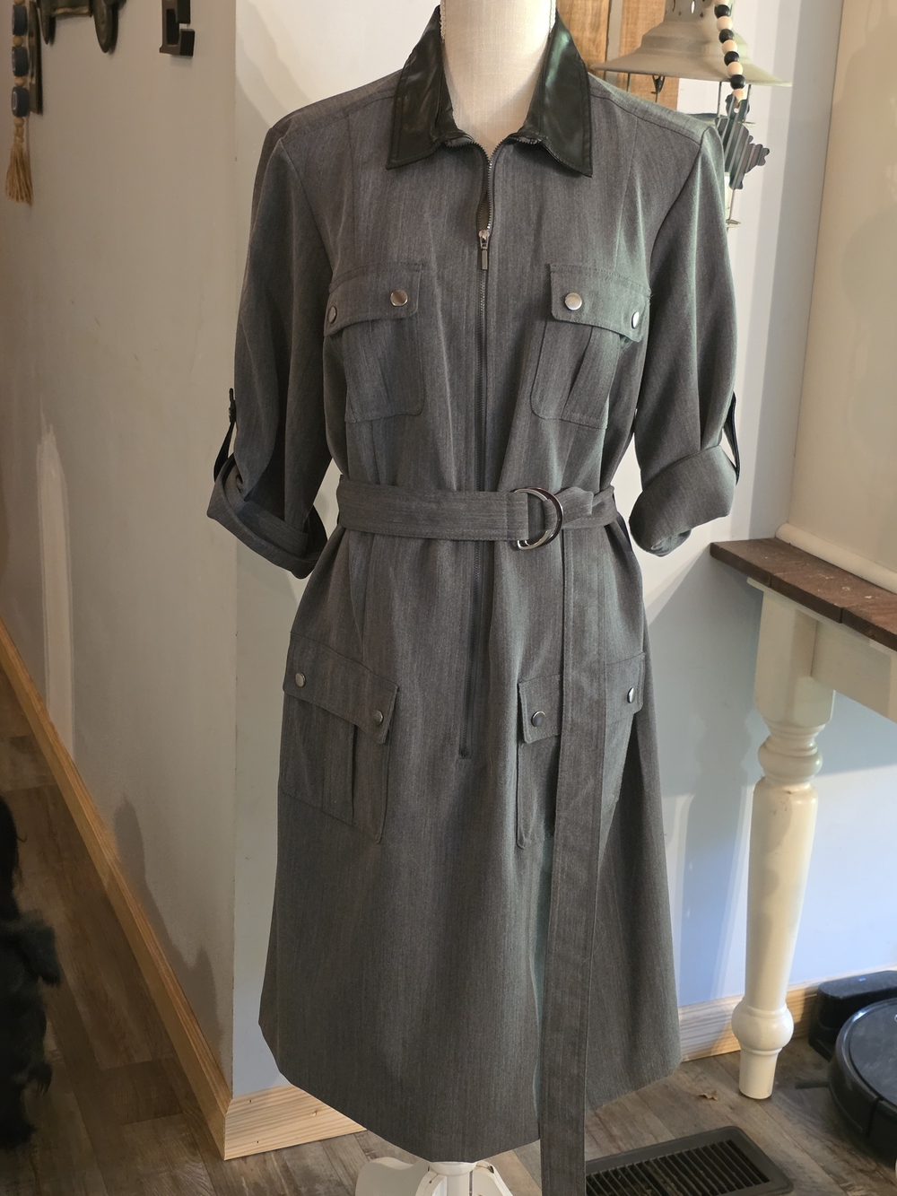 Women's Gray Utility Trench Dress Coat with Belt Size 16W